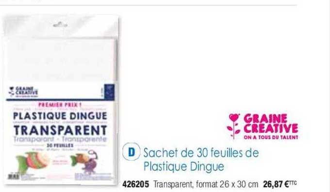 sachet de 30 feuilles de plastique dingue graine créative
