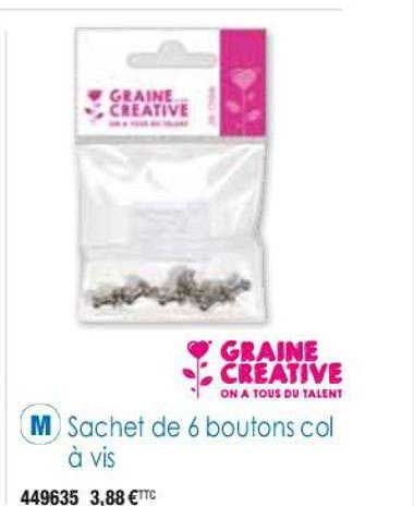 sachet de 6 boutons col à vis graine créative
