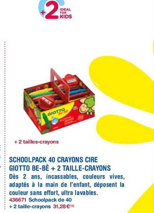 schoolpack 40 crayons cire giotto be-bè + 2 taille-crayons