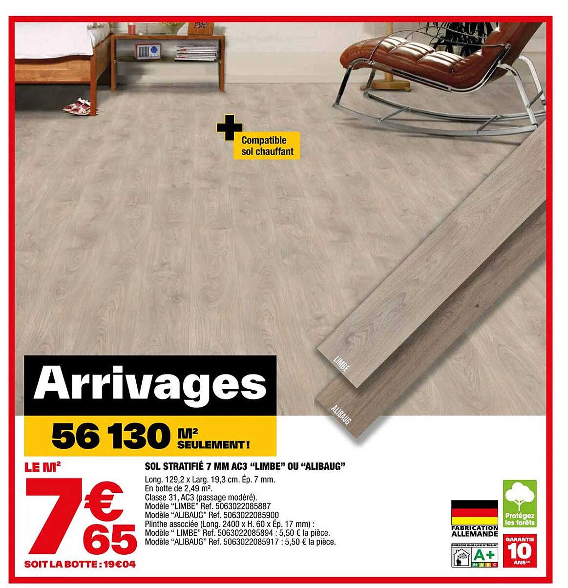 sol stratifié 7 mm ac3 "limbe"ou "alibaug"