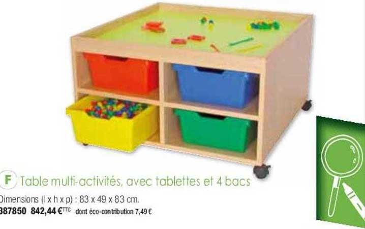 table multi-activités, avec tablettes et 4 bacs