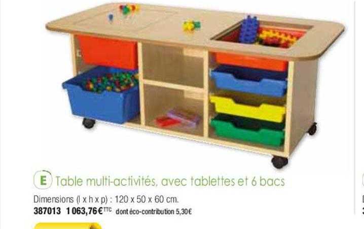 table multi-activités, avec tablettes et 6 bacs