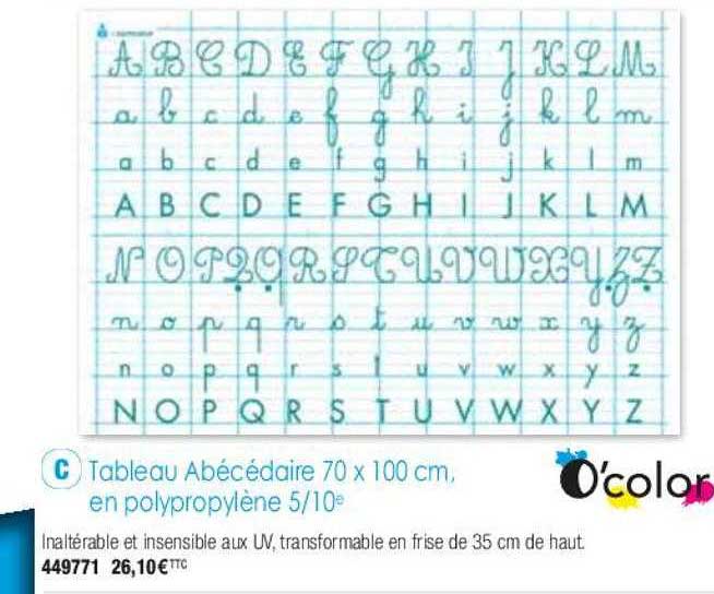 tableau abécédaire 70 x 100 cm, en polypropylène 5-10e o'color