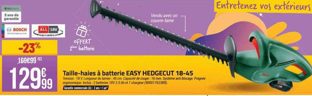 taille-haies à batterie easy hedgecut 18-45 bosch