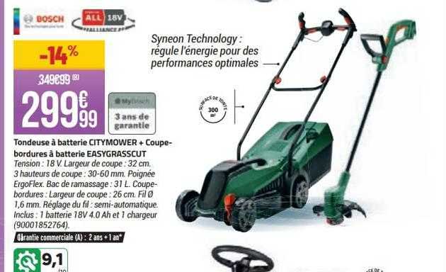 tondeuse à batterie citymower + coupe-bordures à batterie easygrasscut bosch