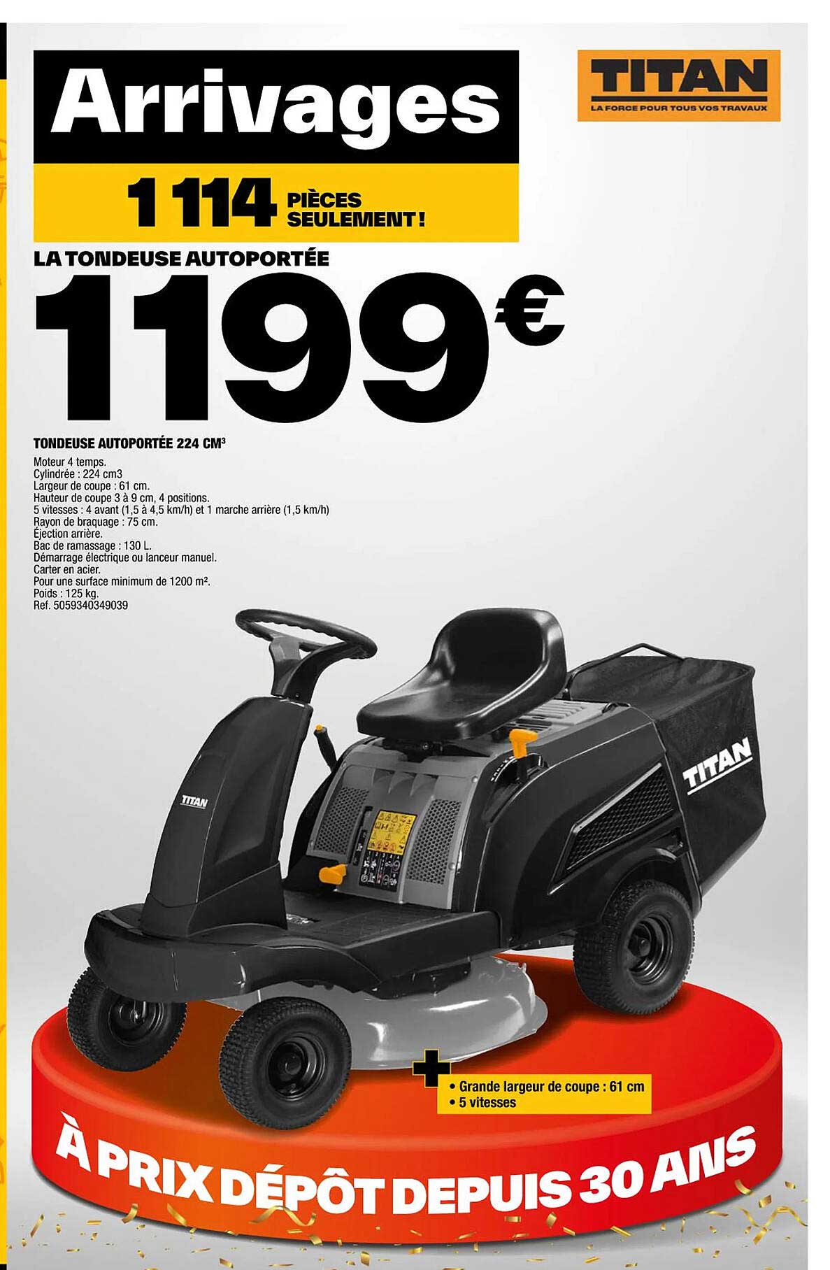 Tondeuse Autoportée 224 Cm³ Titan