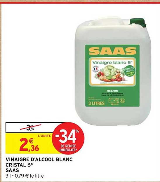 vinaigre d'alcool blanc cristal 6° saas