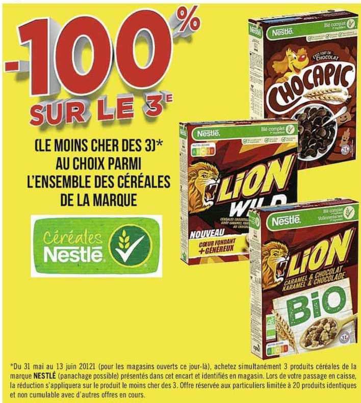 -100% sur le 3 au choix parmi l'ensemble des cereales de la marque nestle
