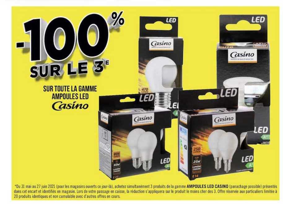 -100% sur le 3e sur toute la gamme ampoules led casino