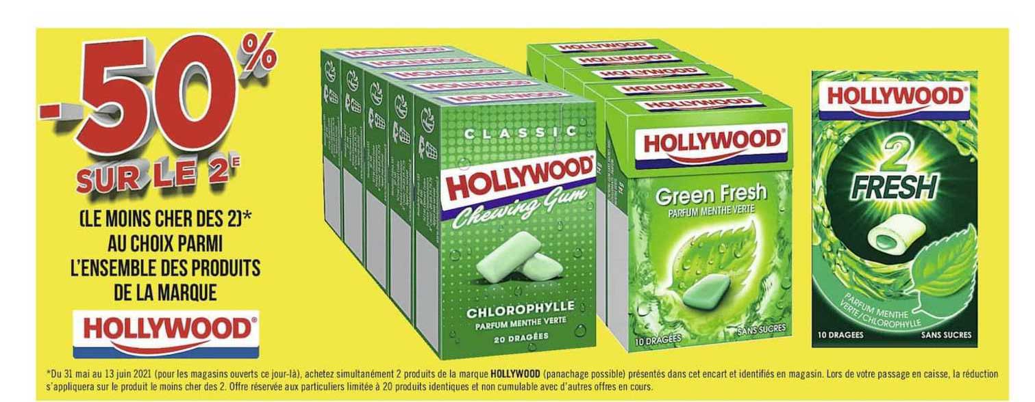 -50% au choix parmi l'ensemble des produits de la marque hollywood