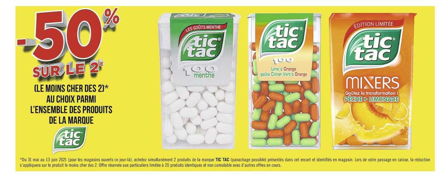 -50% au choix parmi l'ensemble des produits de la marque tic tac