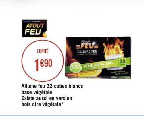 allume feu 32 cubes blancs base vegetale existe aussi en version bois cire vegetale