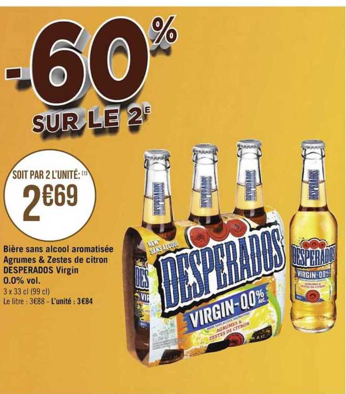biere sans alcool aromatisee agrumes & zestes de citron desperados virgin 0.0%