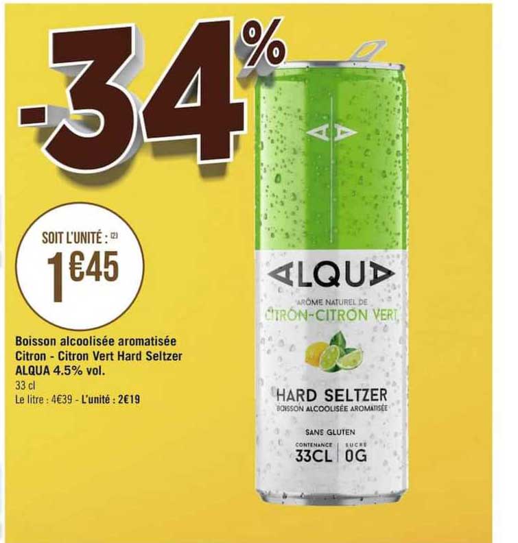 boisson alcoolisee aromatisee citron - citron vert hard seltzer alqua 4.5%