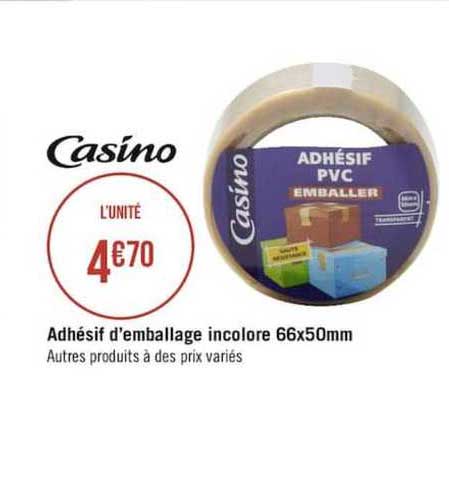casino adhesif d'emballage incolore 66x50mm