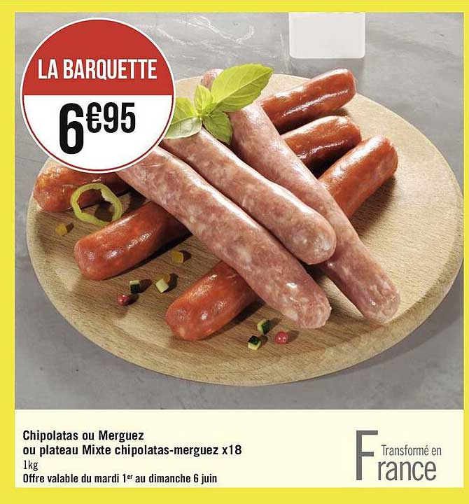 chipolatas ou merguez ou plateau mixte chipolatas-merguez x18