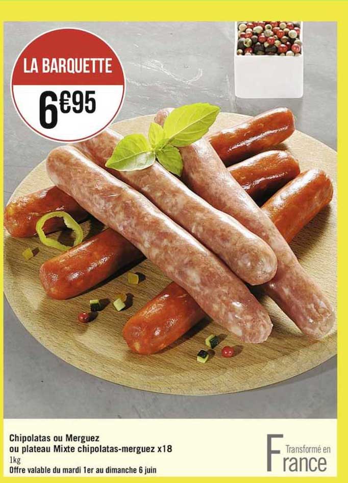 chipolatas ou merguez ou plateau mixte chipolatas-merguez x18