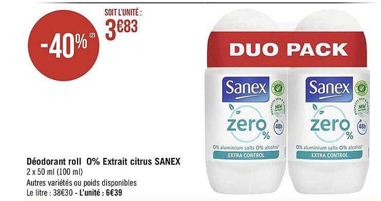 déodorant roll 0% extrait citrus sanex