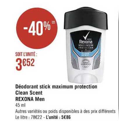 deodorant stick maximum protection clean scent rexona men