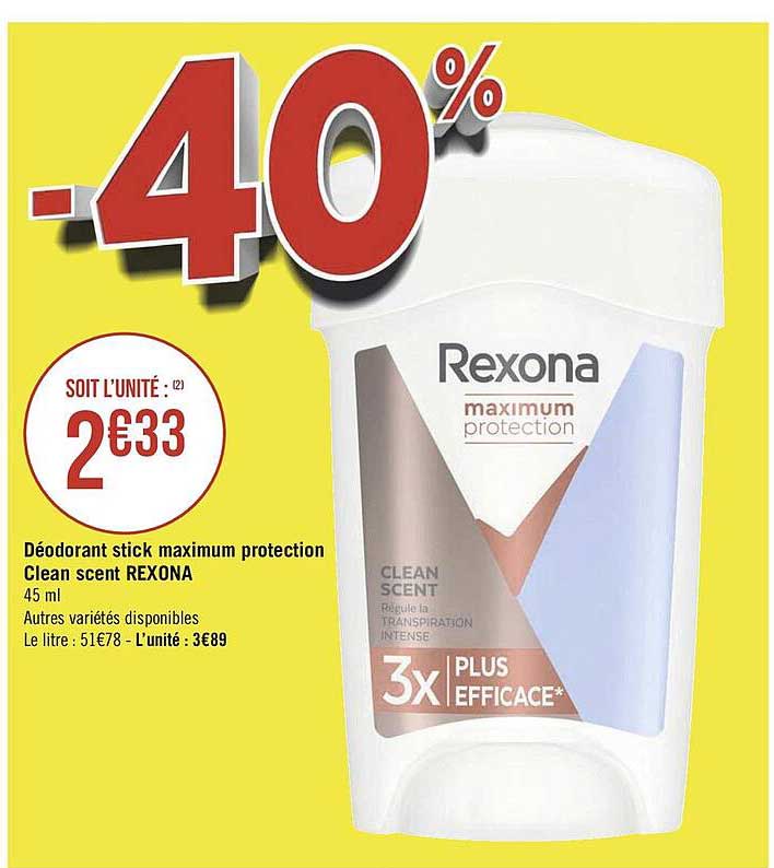 déodorant stick maximum protection clean scent rexona