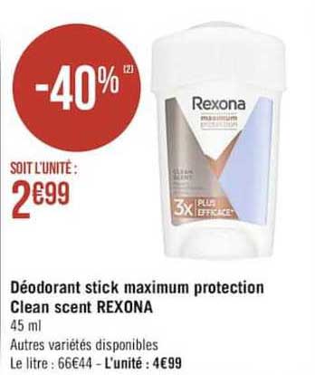deodorant stick maximum protection clean scent rexona