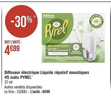 diffuseur électrique liquide répulsif moustiques 45 nuits pyrel