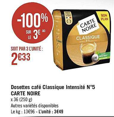 dosettes café classique intensité n° 5 carte noire