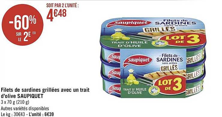 filets de sardines grillées avec un trait d'olive saupiquet