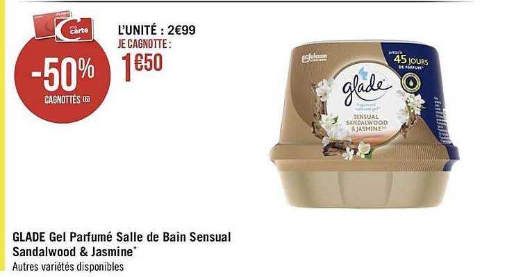 glade gel parfumé salle de bain sensual sandalwood & jasmine