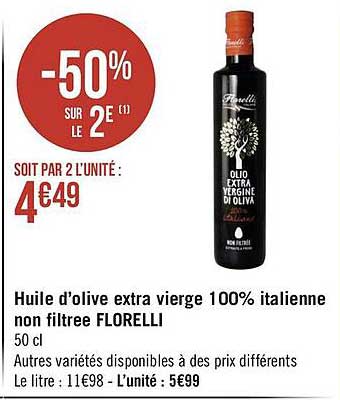 huile d'olive extra vierge 100% italienne non filtrée florelli