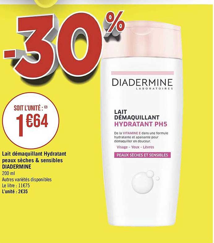 lait démaquillant hydratant peaux sèches & sensibles diadermine