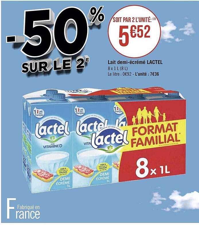 Lait Demi-écrémé Lactel