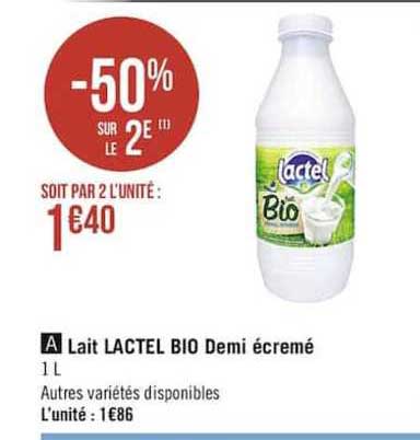 Lait Lactel Bio Demi Ecreme