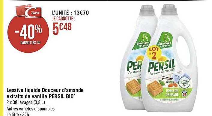 lessive liquide douceur d'amande extraits de vanille persil bio