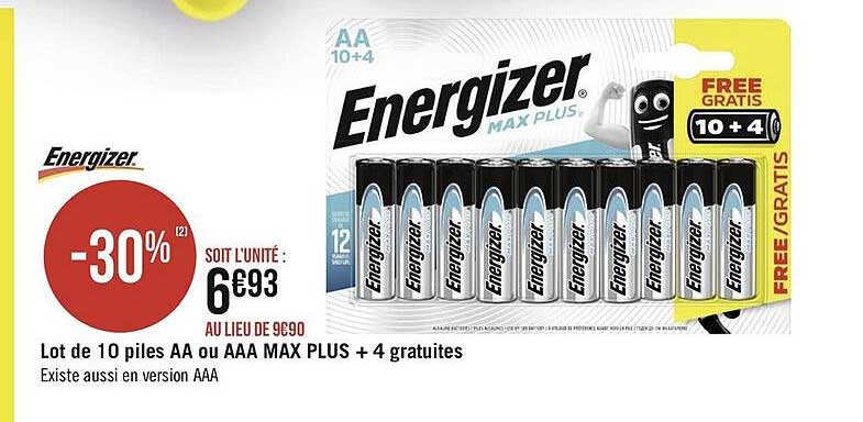 lot de 10 piles aa ou aaa max plus + 4 gratuites energizer