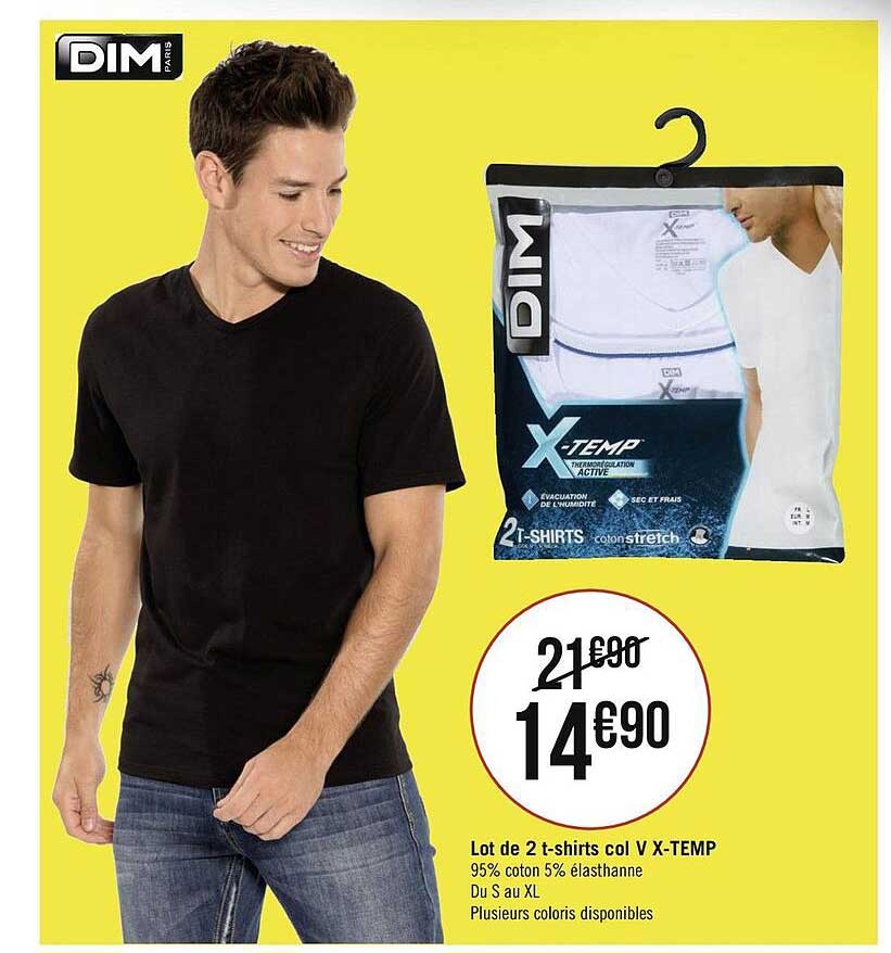 lot de 2 t-shirts col v x-temp dim