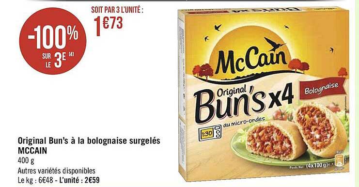 original bun's à la bolognaise surgelés mc cain