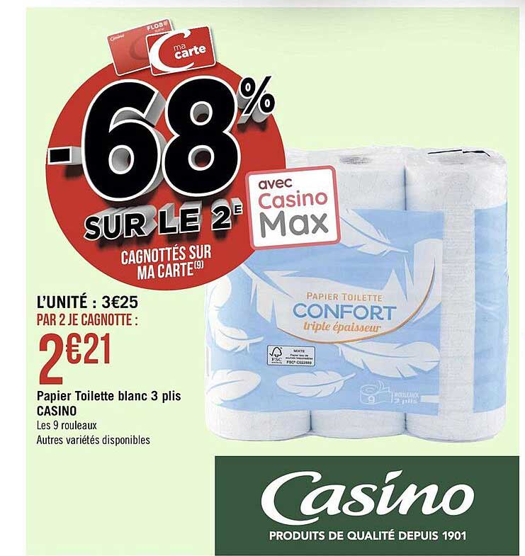 papier toilette blanc 3 plis casino