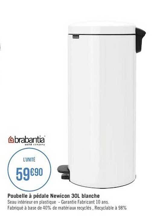 poubelle à pédale newicon 30 l blanche brabantia