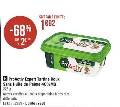 Pro Activ Expert Tartine Doux Sans Huile De Palme 40% Mg