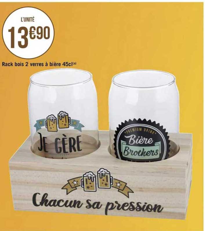 rack bois 2 verres a biere 45cl