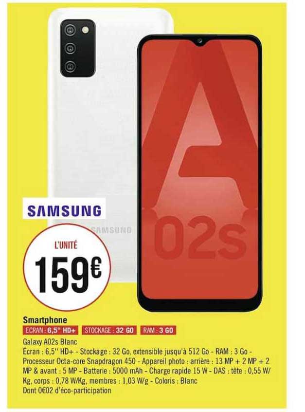samsung smartphone galaxy a02s blanc
