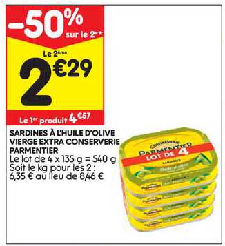 sardines à l'huile d'olive vierge extra conserverie parmentier