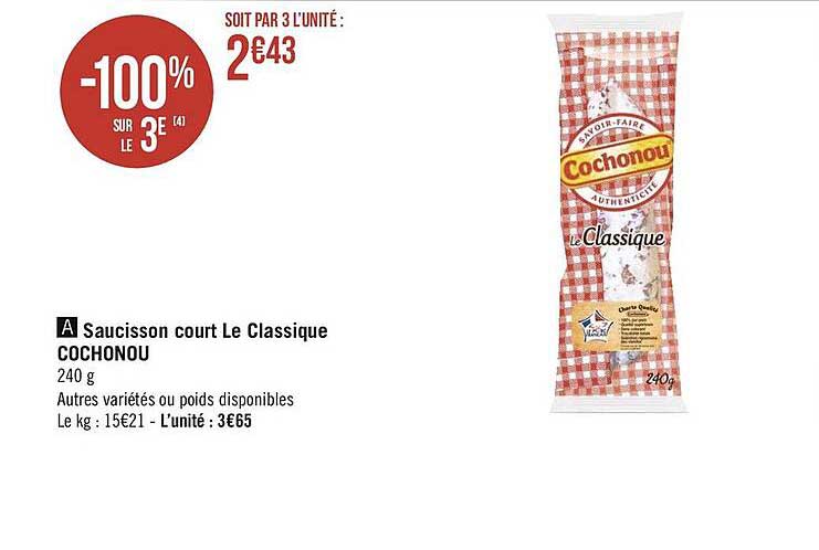 saucisson court le classique cochonou