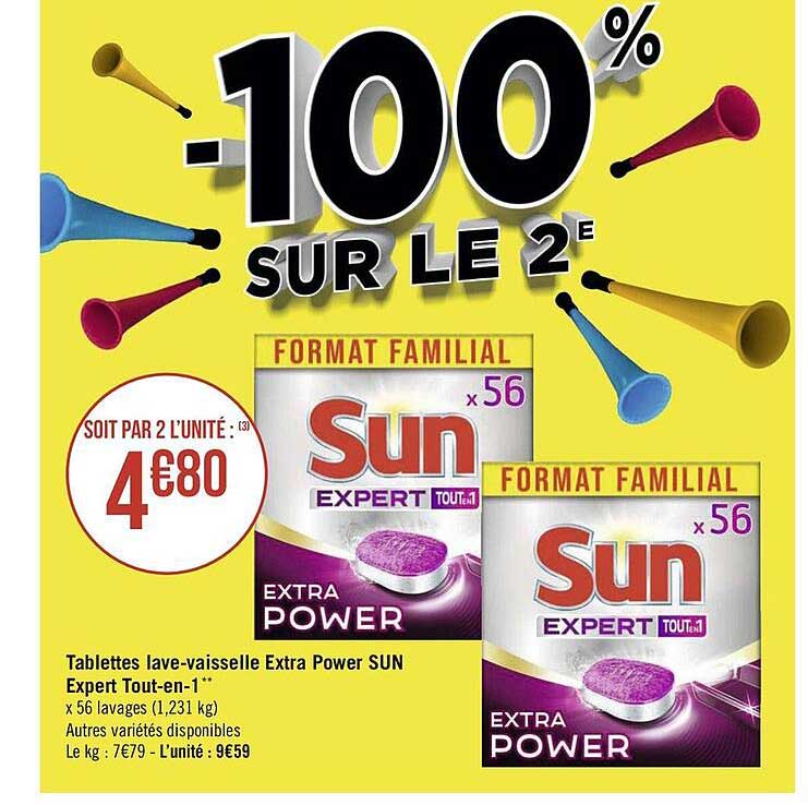 tablette lave-vaisselle extra power sun expert tout-en-1
