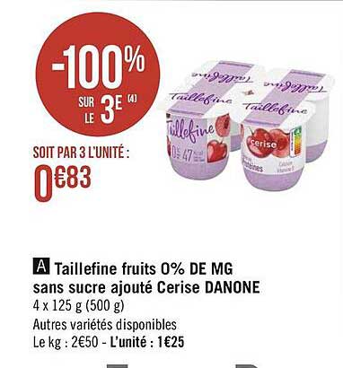 taillefine fruits 0% de mg sans sucre ajouté cerise danone