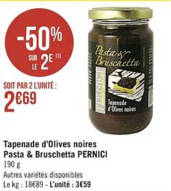 tapenade d'olives noires pasta & bruschetta pernici