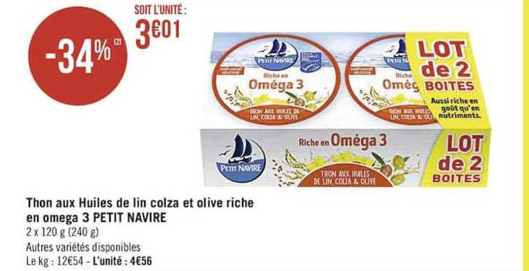 thon aux huiles de lin colza et olive riche en omega 3 petit navire