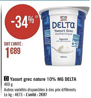 yaourt grec nature 10% mg delta