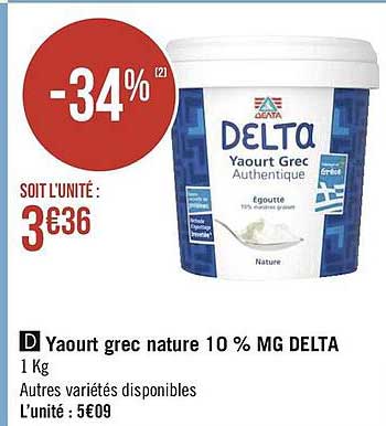 yaourt grec nature 10% mg delta